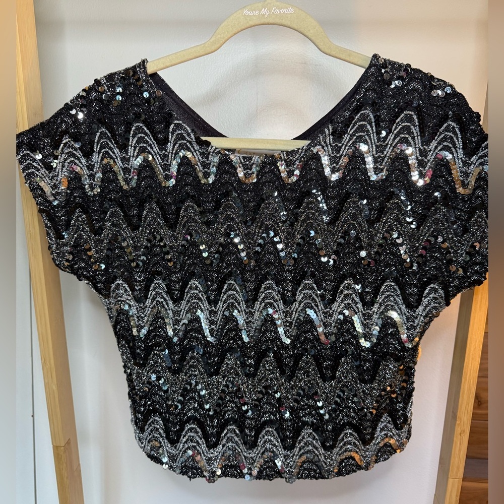 Arianne Black and Silver Sequin Crop Top